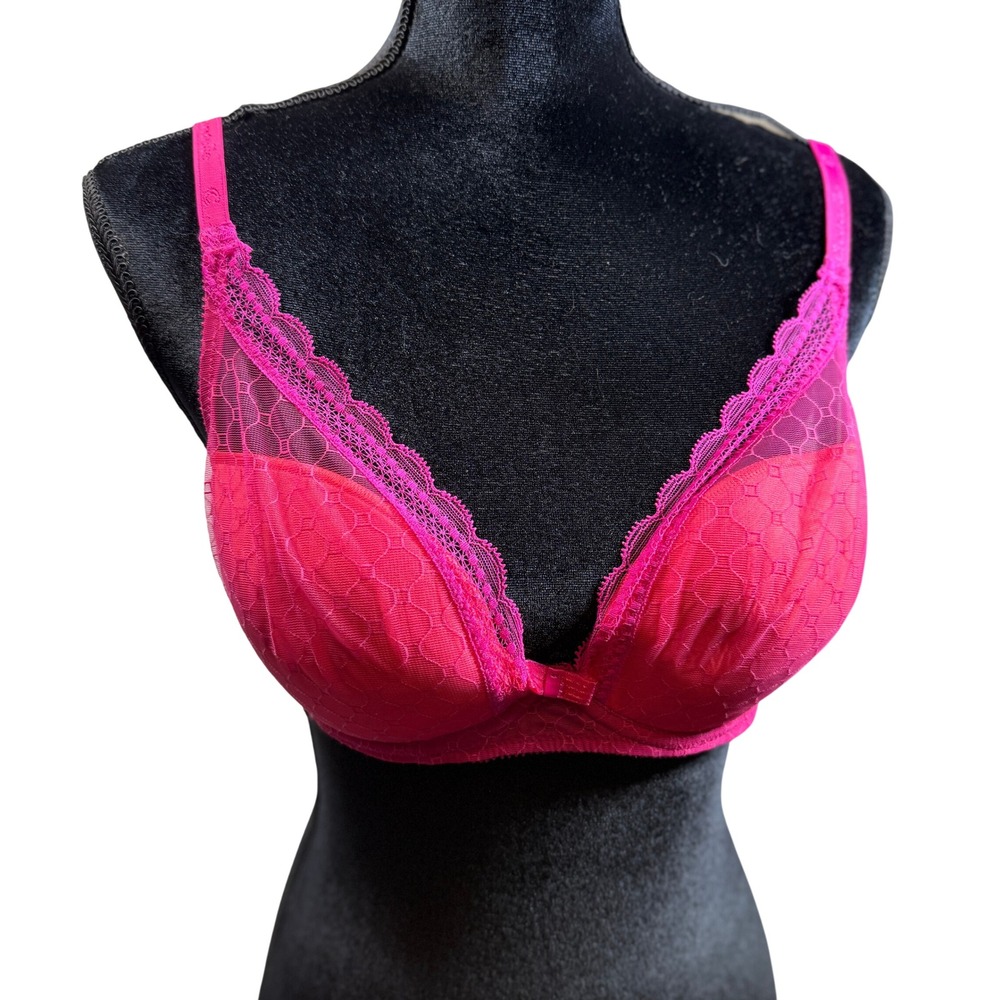 NWT Chantelle Hot Pink Lace Balconette‎ Push Up bra 36C